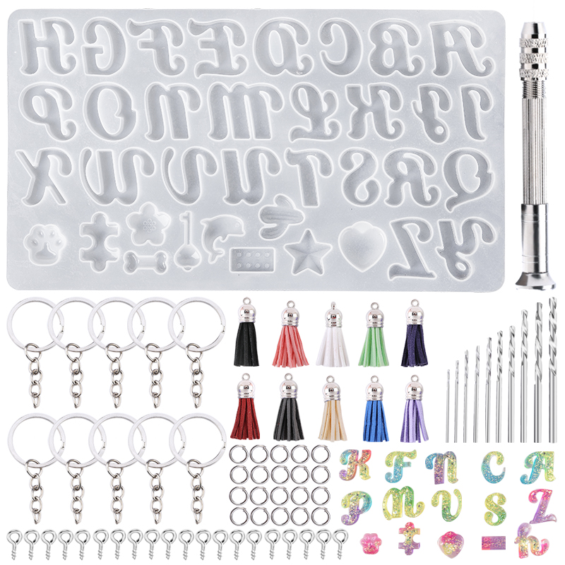 Gold Foil Flakes - Alphabet porte-clés moules Alphabet résine Silicone